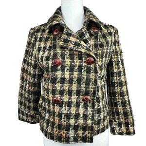 Millard Fillmore Green Houndstooth Tweed Cropped Blazer Jacket Size M